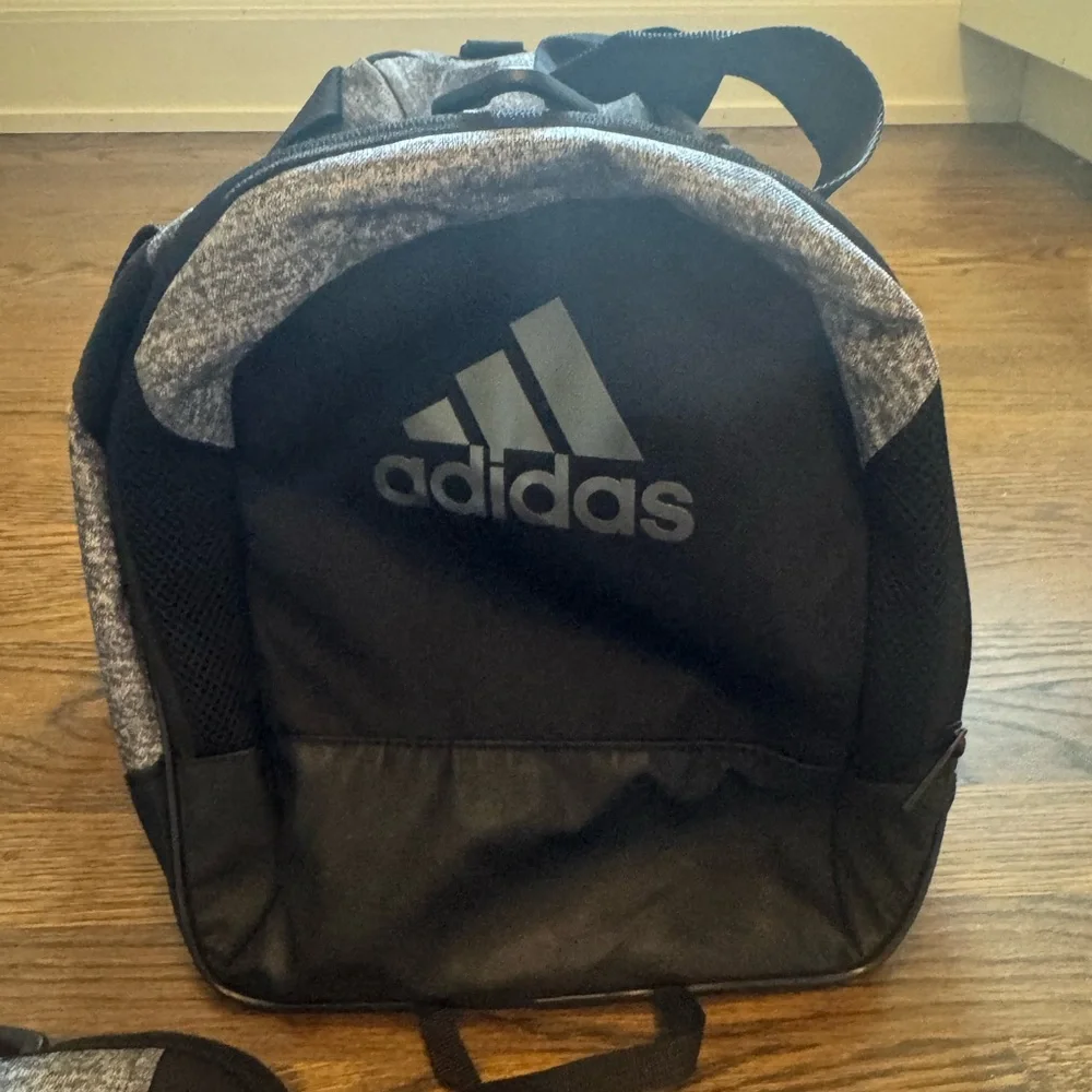adidas Grey Heather Gym Duffel Bag with Black Accents